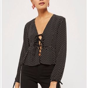Topshop Polka Dot Tie Front Blouse Sz 10